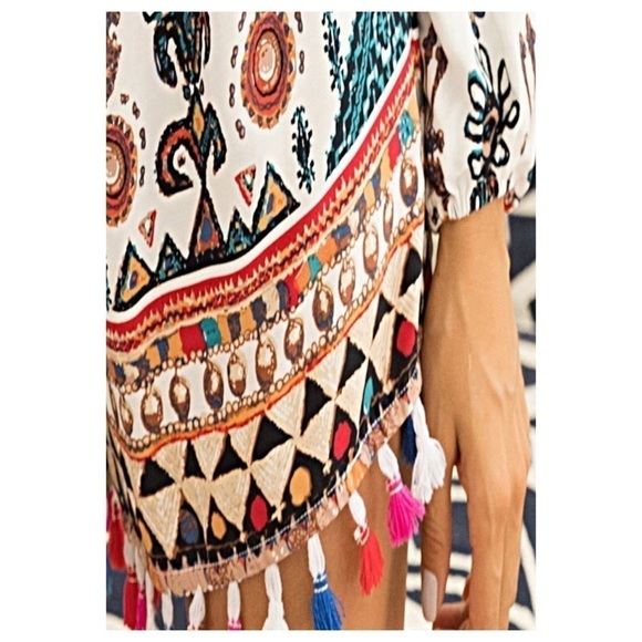 Boho Geometric Print Romper with Tassels - Picture 4 of 7